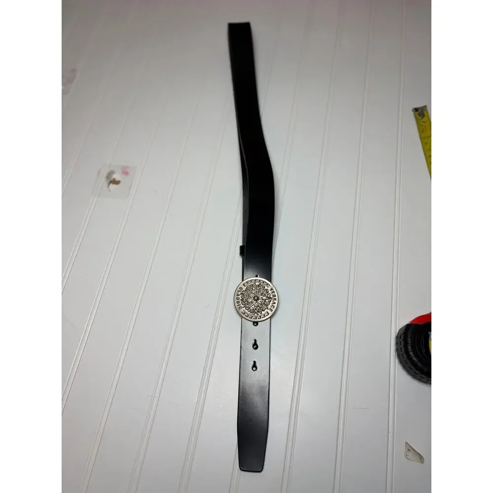 Vintage 1990’s Versace Classic V2 Silver Belt Buckle Italian Black Leather Strap
